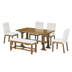 6-Piece Farmhouse Extendable Dining Set with Leaf & Bench