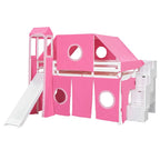 Full Loft Bed with Castle Tent & Tower and Solid Wood Frame, 400lb Capacity, Playhouse Design