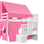 Full Loft Bed with Castle Tent & Tower and Solid Wood Frame, 400lb Capacity, Playhouse Design