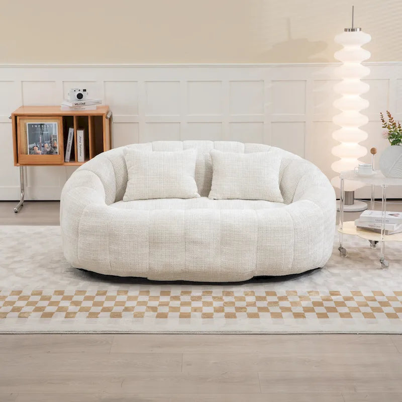 Beige 59.05 Chenille High Back Loveseat Chaise Lounge Chair