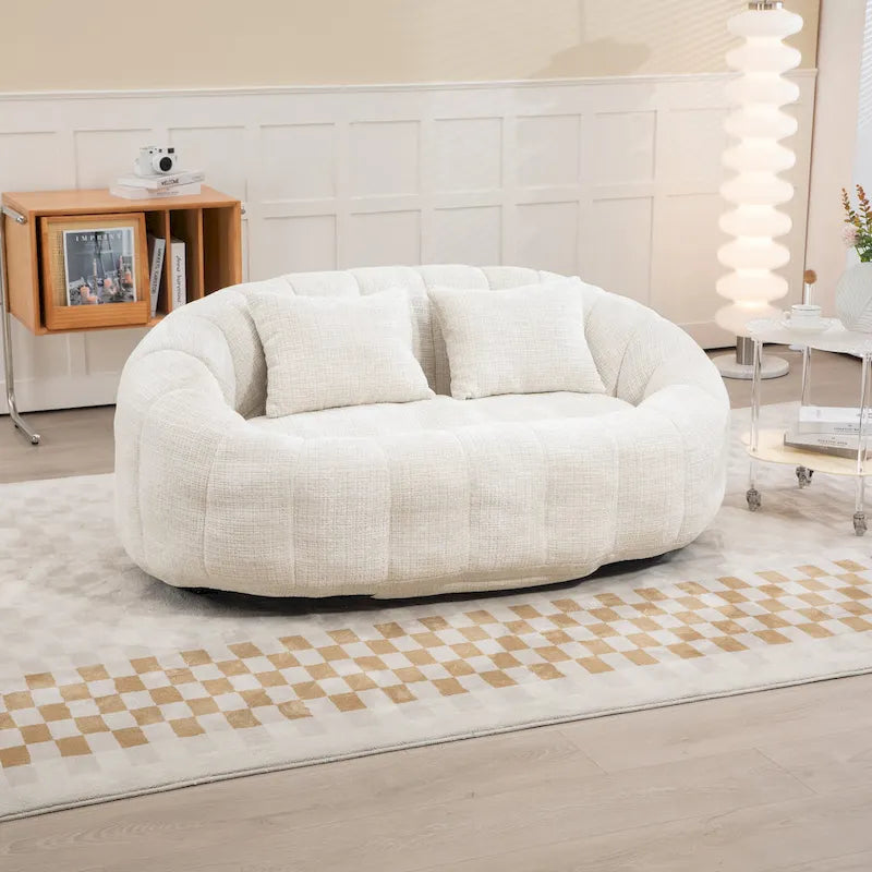 Beige 59.05 Chenille High Back Loveseat Chaise Lounge Chair