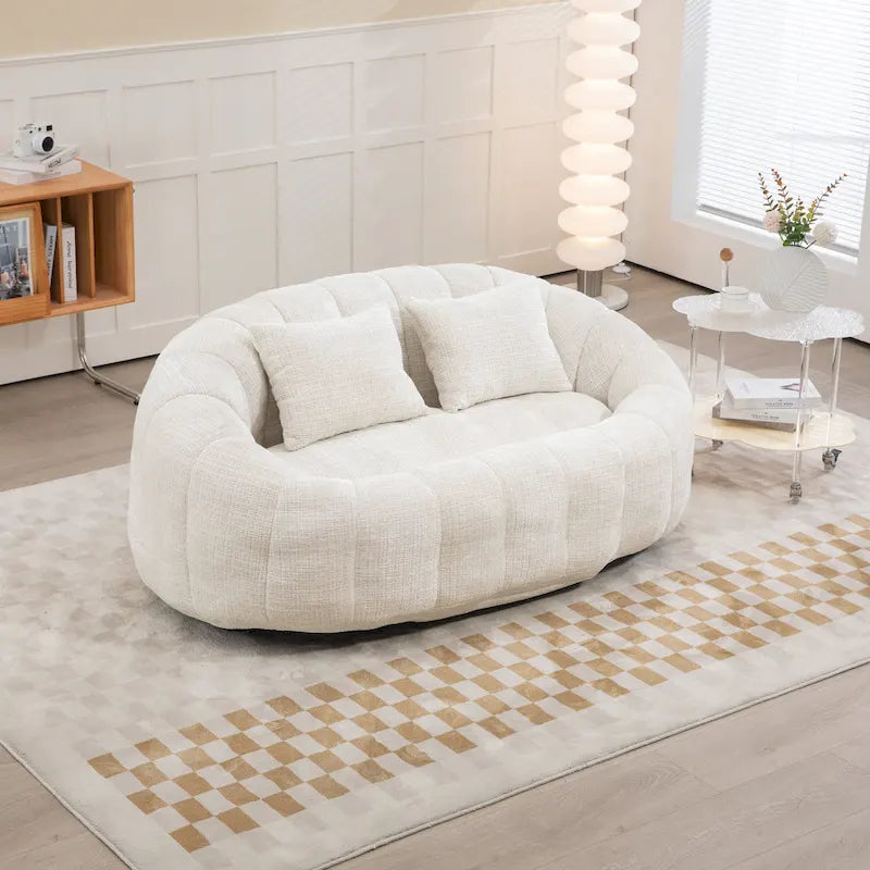 Beige 59.05 Chenille High Back Loveseat Chaise Lounge Chair