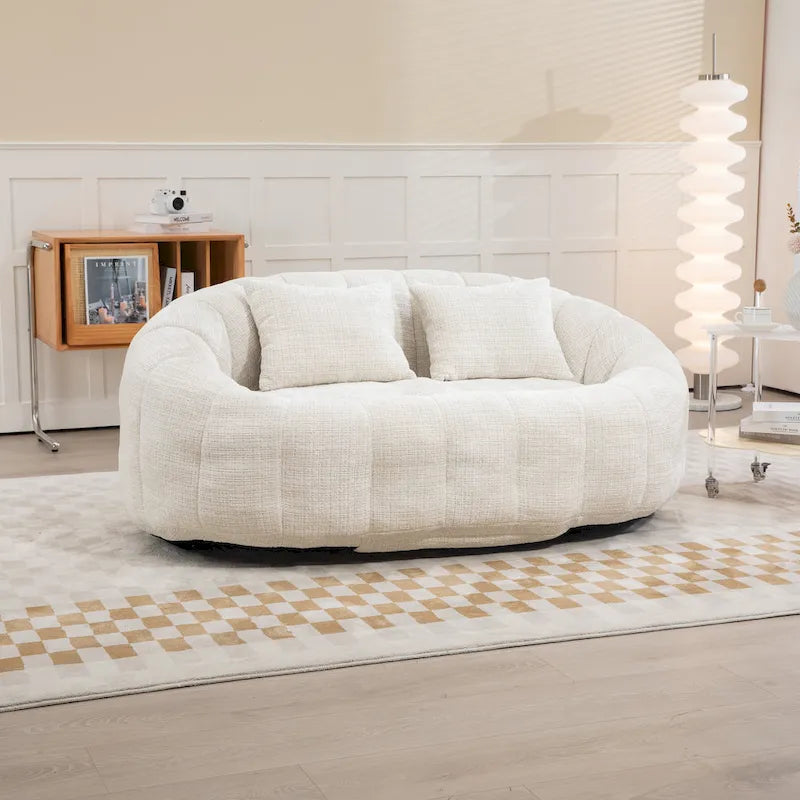 Beige 59.05 Chenille High Back Loveseat Chaise Lounge Chair