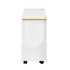 31.5 Modern Mobile End Table with 5mm Thick Fluted Tempered Glass, Lockable Wheels and Golden Round Rod