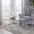 48 Modern Rectangle Glass Coffee Table with Sturdy Frame for Living Room