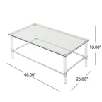 48 Modern Rectangle Glass Coffee Table with Sturdy Frame for Living Room