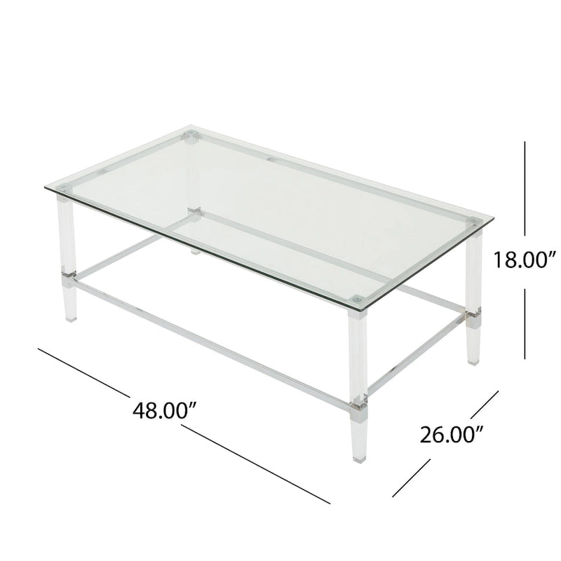 48 Modern Rectangle Glass Coffee Table with Sturdy Frame for Living Room