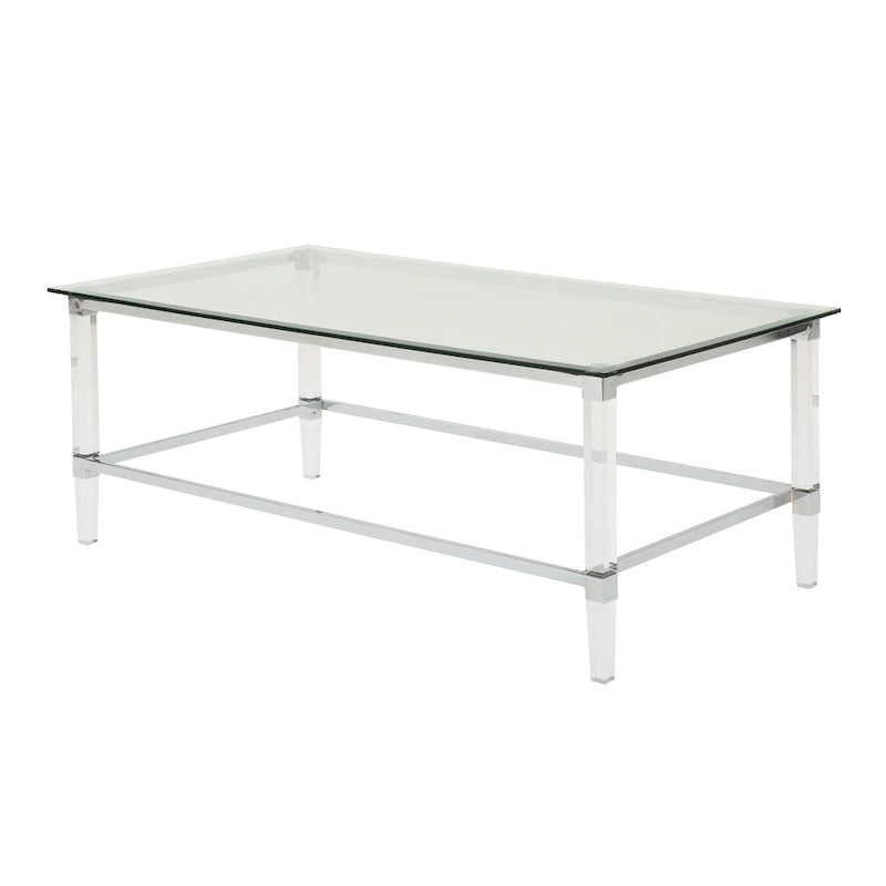 48 Modern Rectangle Glass Coffee Table with Sturdy Frame for Living Room