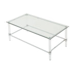 48 Modern Rectangle Glass Coffee Table with Sturdy Frame for Living Room