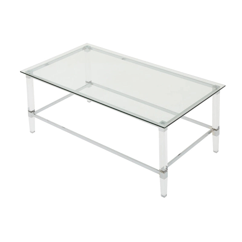 48 Modern Rectangle Glass Coffee Table with Sturdy Frame for Living Room
