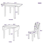 3-Piece Wooden Breakfast Nook Dining Table Set with Drop Leaf Table