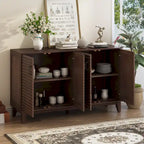 Retro Style 4-Door Sideboard with Adjustable Shelves and Metal Handles for Kitchen, Living Room, Dining Room
