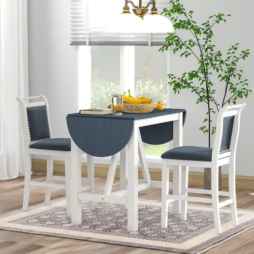 3-Piece Wooden Counter Height Dining Table Set with Drop Leaf Table & 2 Chairs