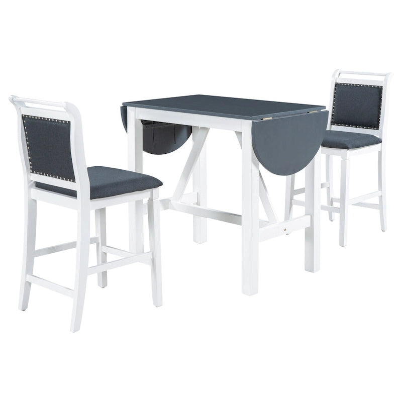 3-Piece Wooden Counter Height Dining Table Set with Drop Leaf Table & 2 Chairs