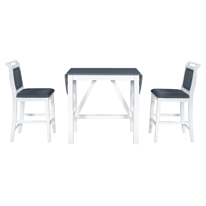 3-Piece Wooden Counter Height Dining Table Set with Drop Leaf Table & 2 Chairs