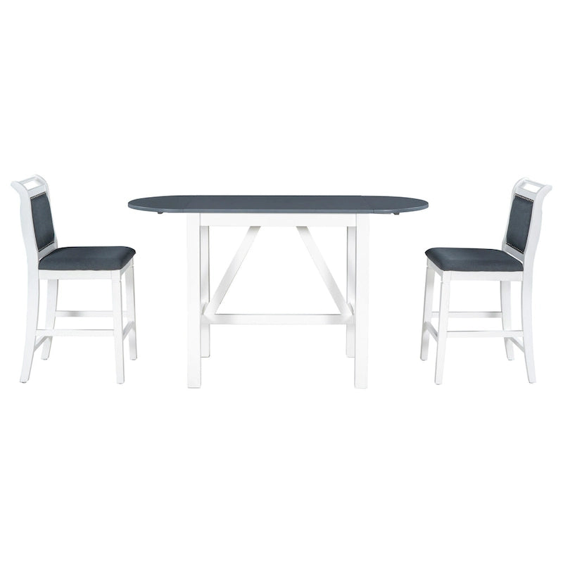 3-Piece Wooden Counter Height Dining Table Set with Drop Leaf Table & 2 Chairs