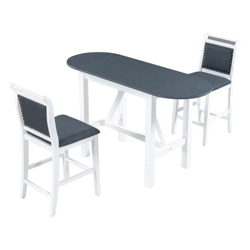 3-Piece Wooden Counter Height Dining Table Set with Drop Leaf Table & 2 Chairs