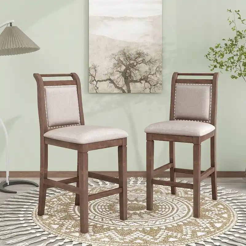 3-Piece Wooden Counter Height Dining Table Set with Drop Leaf Table & 2 Chairs