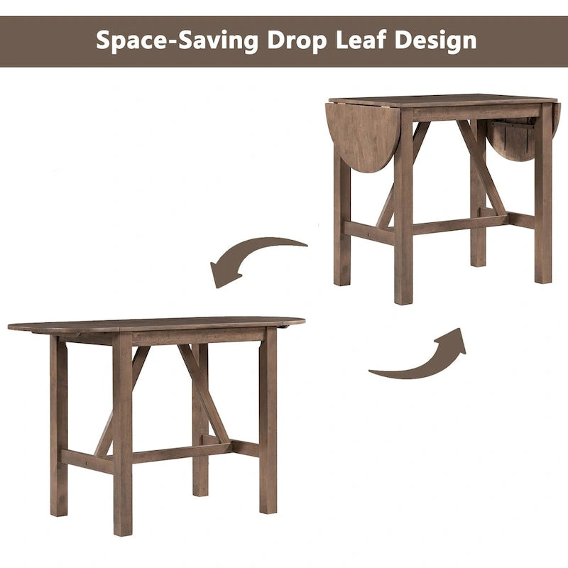 3-Piece Wooden Counter Height Dining Table Set with Drop Leaf Table & 2 Chairs