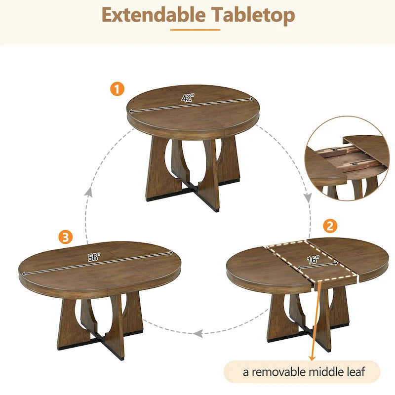 Vintage Style 5-piece Dining Set with Extendable Table and 4 Upholstered Chairs