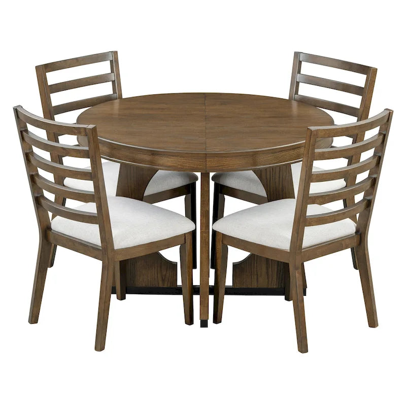 Vintage Style 5-piece Dining Set with Extendable Table and 4 Upholstered Chairs
