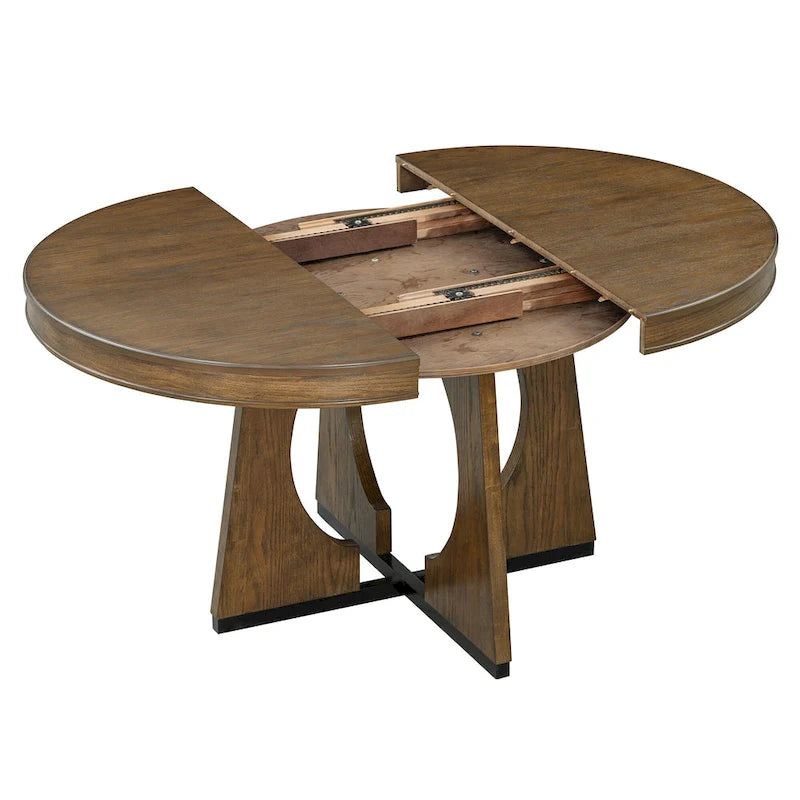 Vintage Style 5-piece Dining Set with Extendable Table and 4 Upholstered Chairs