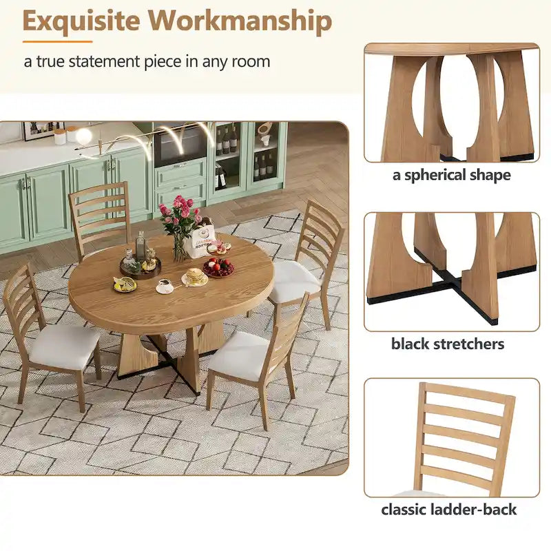 Vintage Style 5-piece Dining Set with Extendable Table and 4 Upholstered Chairs