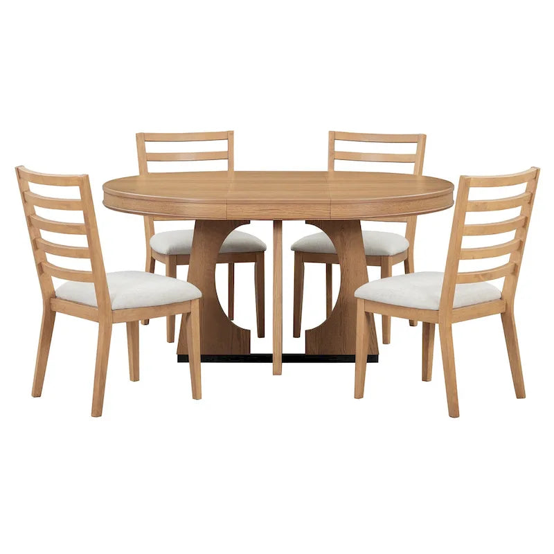Vintage Style 5-piece Dining Set with Extendable Table and 4 Upholstered Chairs