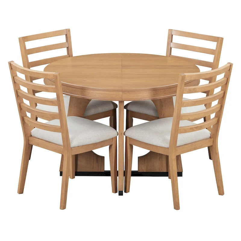 Vintage Style 5-piece Dining Set with Extendable Table and 4 Upholstered Chairs