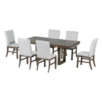 Traditional Style 7-piece Extendable Dining Table Set with Butterfly Leaf and 6 Upholstered Chairs