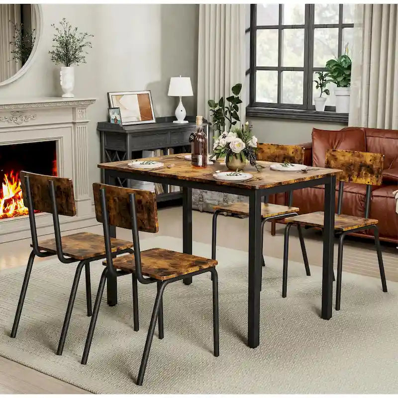 Compact 5-Piece Dining Table Set with 4 Chairs, 43 Metal Frame & MDF, Ideal for Small Spaces, Easy to Clean