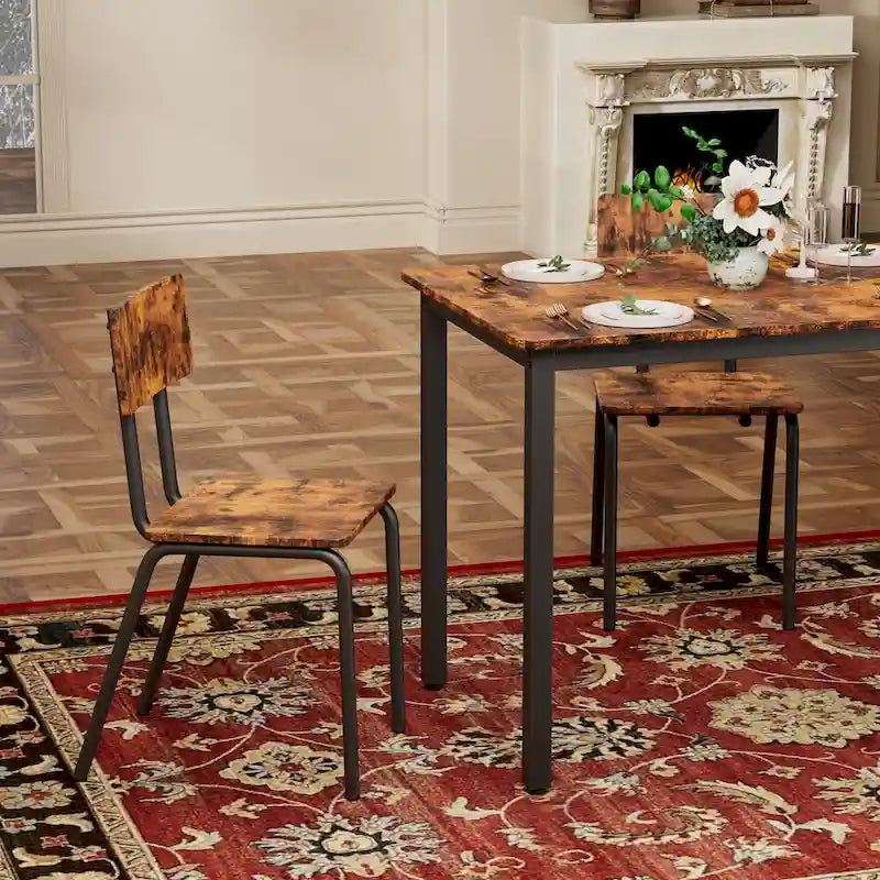 Compact 5-Piece Dining Table Set with 4 Chairs, 43 Metal Frame & MDF, Ideal for Small Spaces, Easy to Clean