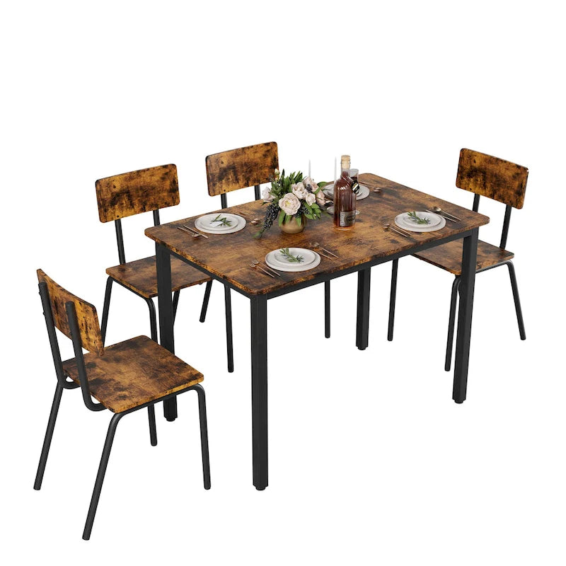 Compact 5-Piece Dining Table Set with 4 Chairs, 43 Metal Frame & MDF, Ideal for Small Spaces, Easy to Clean