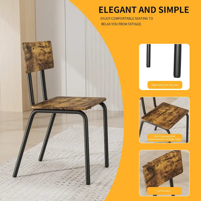 Compact 5-Piece Dining Table Set with 4 Chairs, 43 Metal Frame & MDF, Ideal for Small Spaces, Easy to Clean