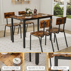 Compact 5-Piece Dining Table Set with 4 Chairs, 43 Metal Frame & MDF, Ideal for Small Spaces, Easy to Clean