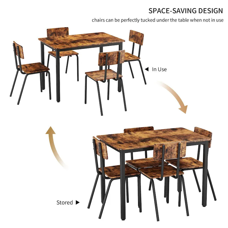 Compact 5-Piece Dining Table Set with 4 Chairs, 43 Metal Frame & MDF, Ideal for Small Spaces, Easy to Clean