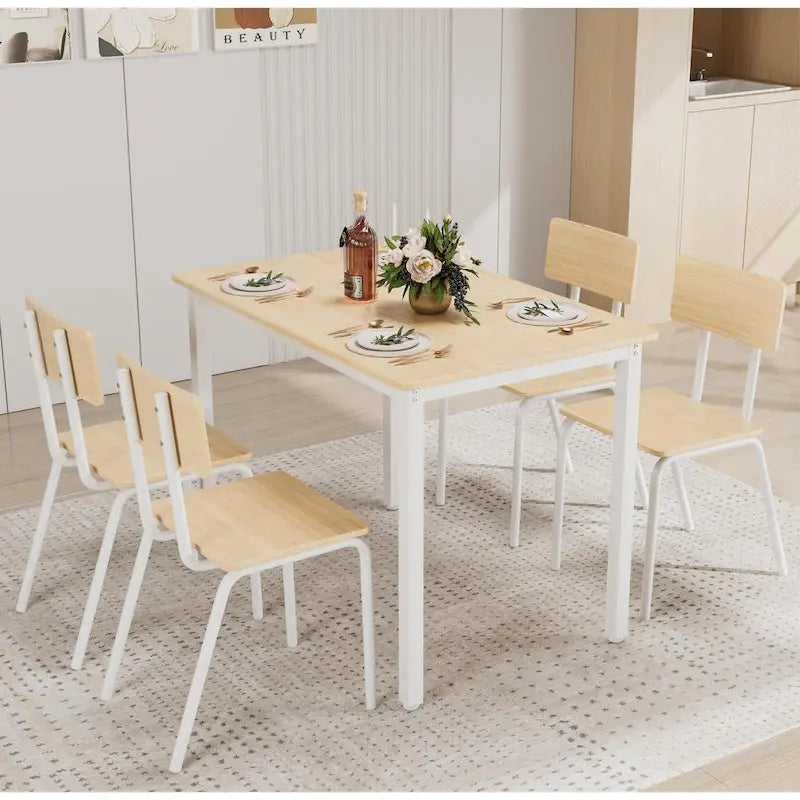 Compact 5-Piece Dining Table Set with 4 Chairs, 43 Metal Frame & MDF, Ideal for Small Spaces, Easy to Clean
