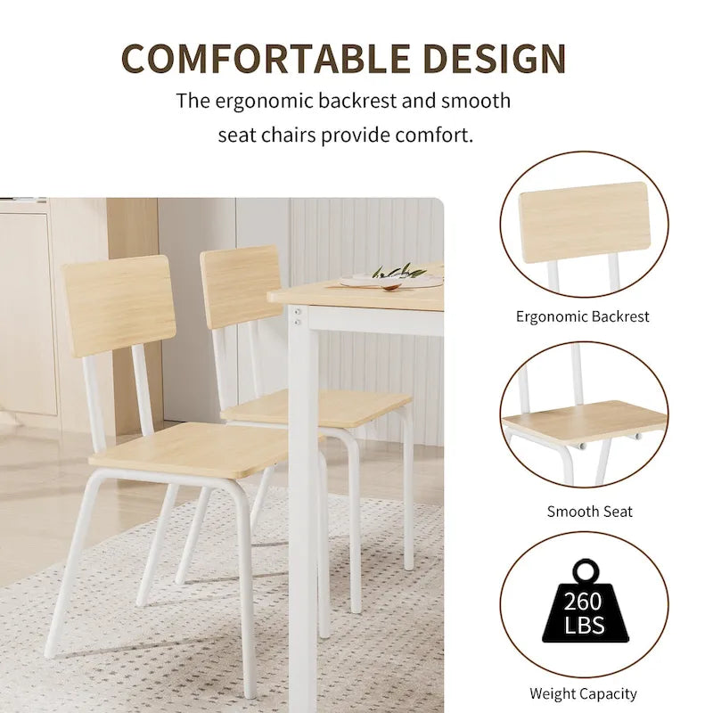 Compact 5-Piece Dining Table Set with 4 Chairs, 43 Metal Frame & MDF, Ideal for Small Spaces, Easy to Clean