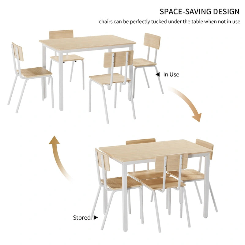 Compact 5-Piece Dining Table Set with 4 Chairs, 43 Metal Frame & MDF, Ideal for Small Spaces, Easy to Clean