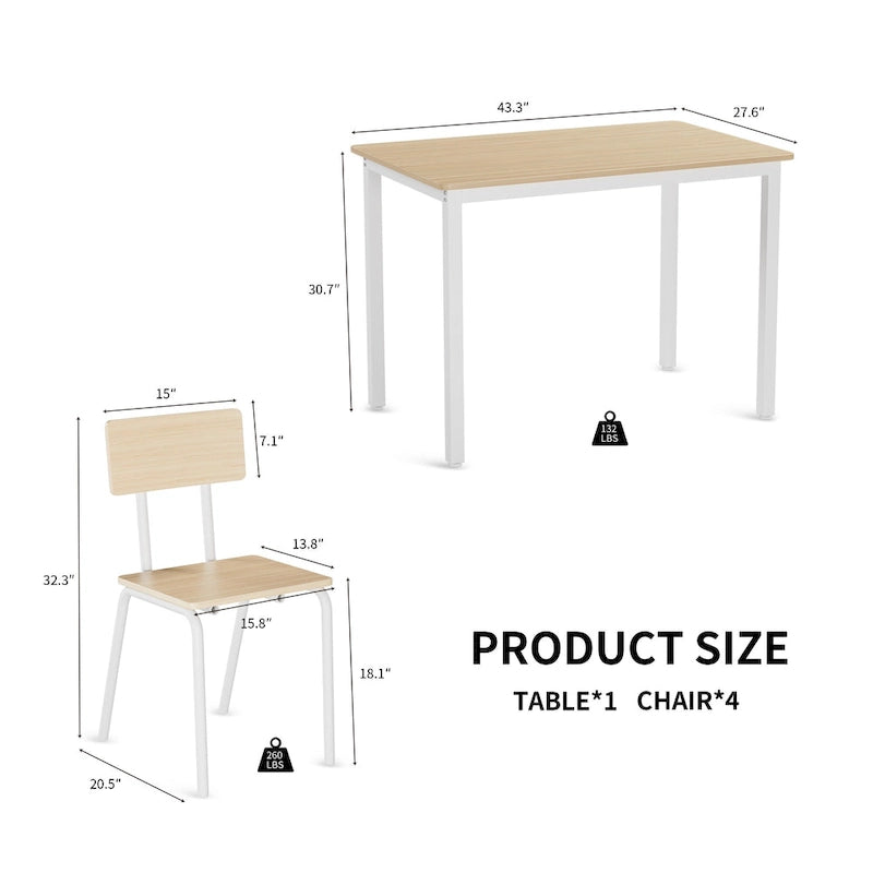 Compact 5-Piece Dining Table Set with 4 Chairs, 43 Metal Frame & MDF, Ideal for Small Spaces, Easy to Clean