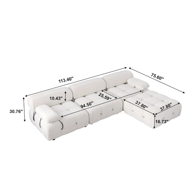 L-shape Velvet Modern Sectional Sofa Soft Couch