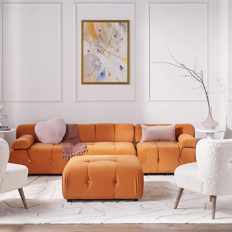 L-shape Velvet Modern Sectional Sofa Soft Couch