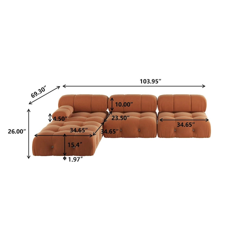 L-shape Velvet Modern Sectional Sofa Soft Couch