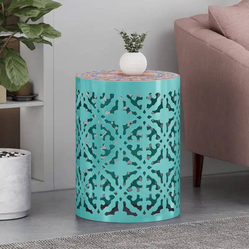 Chetola Indoor Lace Cut Side Table with Tile Top by Christopher Knight Home