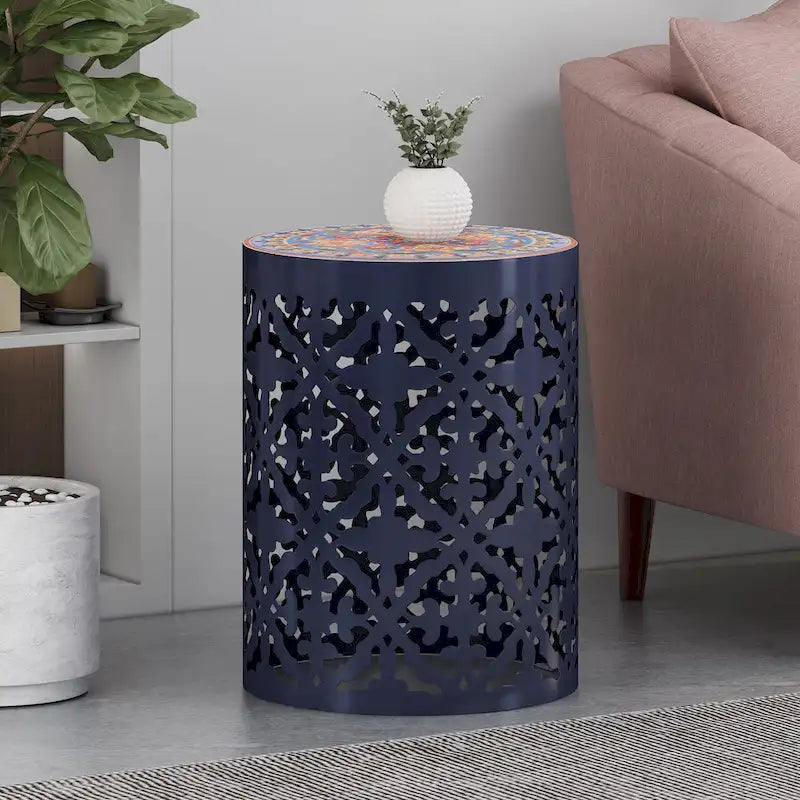 Chetola Indoor Lace Cut Side Table with Tile Top by Christopher Knight Home