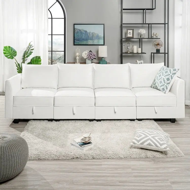 Modular 4 Piece Sofa with Soft Comfortable Seating Linen Sofa Couch with Sturdy Wooden Frame Ideal for Small Spaces