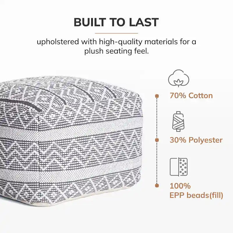 Jani Chouteau 22-inch Square Pouf Ottoman - Handmade Footrest for Living Room, Bedroom, Nursery