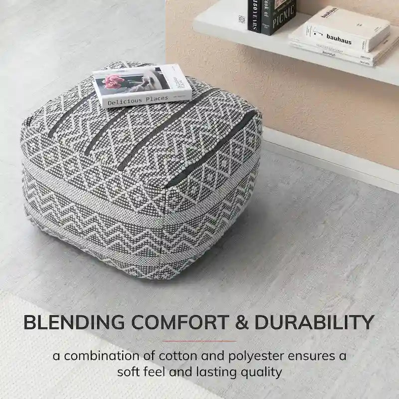Jani Chouteau 22-inch Square Pouf Ottoman - Handmade Footrest for Living Room, Bedroom, Nursery
