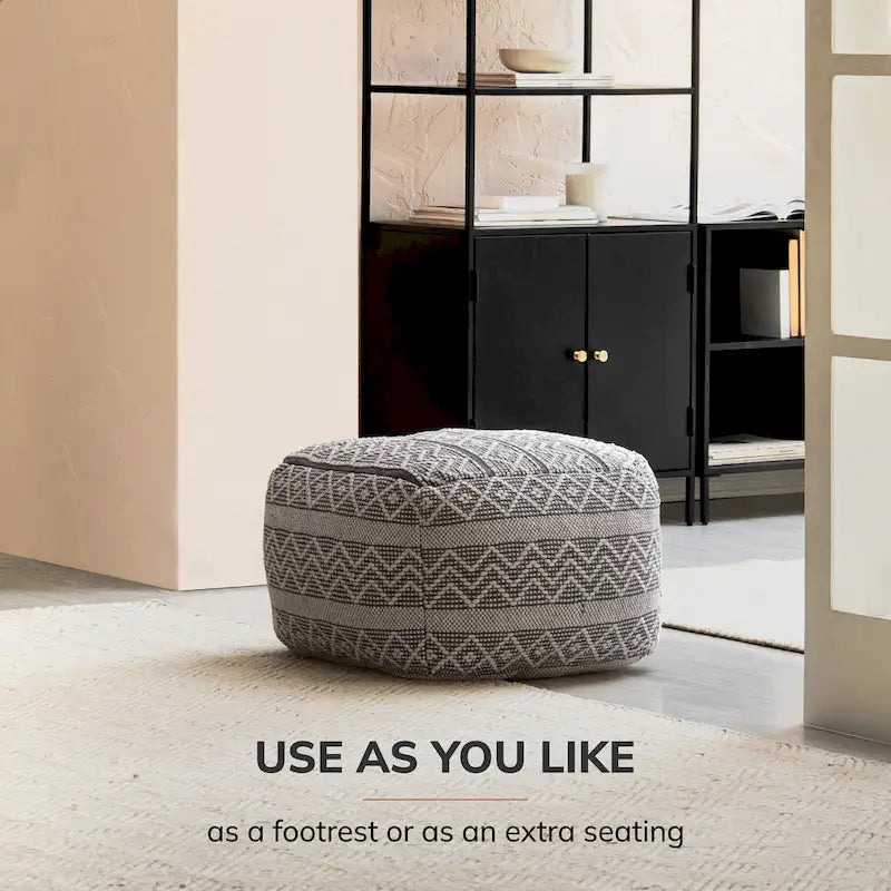 Jani Chouteau 22-inch Square Pouf Ottoman - Handmade Footrest for Living Room, Bedroom, Nursery