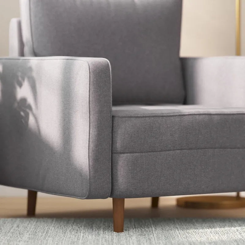 Compact Upholstered Tufted Chair with Wooden Legs